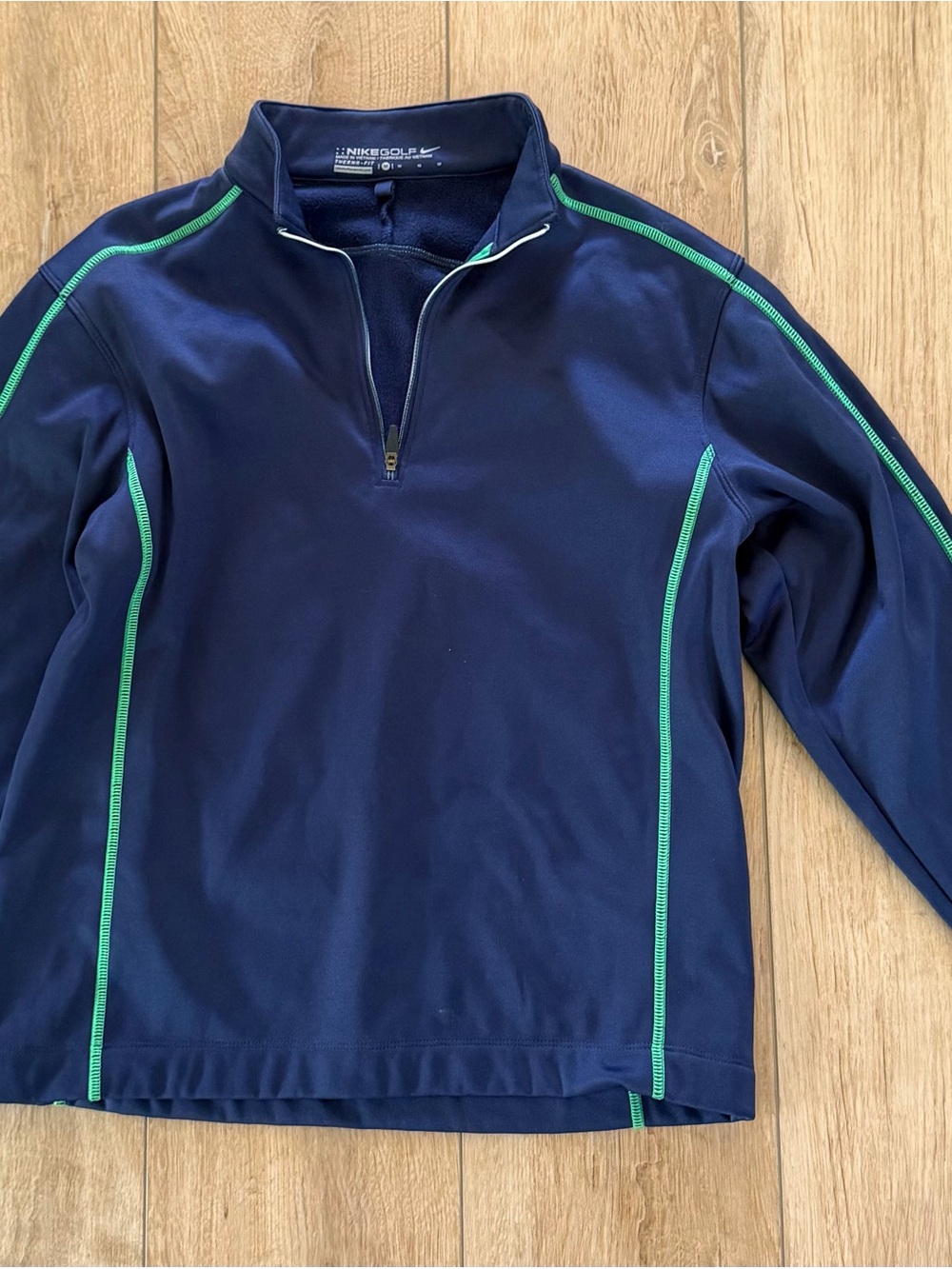 NikeGolf Navy Long-Sleeve Pullover with Green Piping